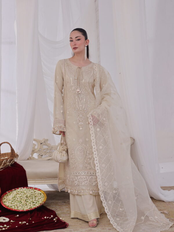 FB-234 | Ivory | 3 Pcs Unstitch With Dyed Trouser