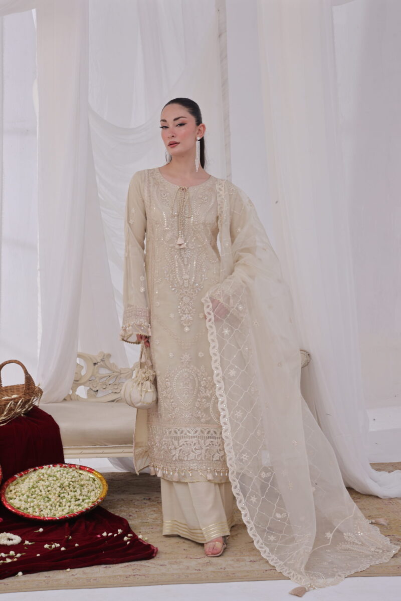 FB-234 | Ivory | 3 Pcs Unstitch With Dyed Trouser