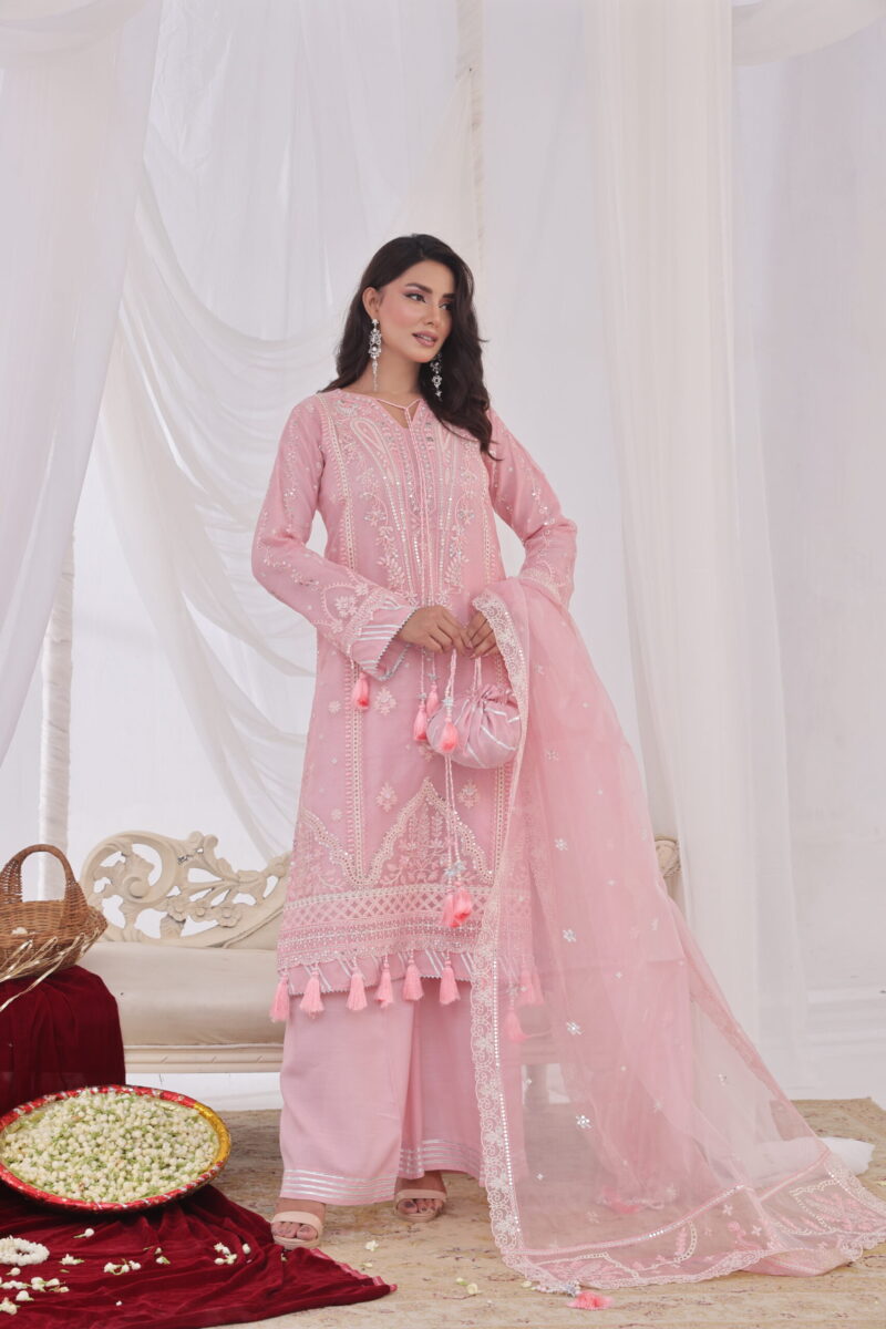 FB-233 | Blush Pink | 3 Pcs Unstitch With Dyed Trouser