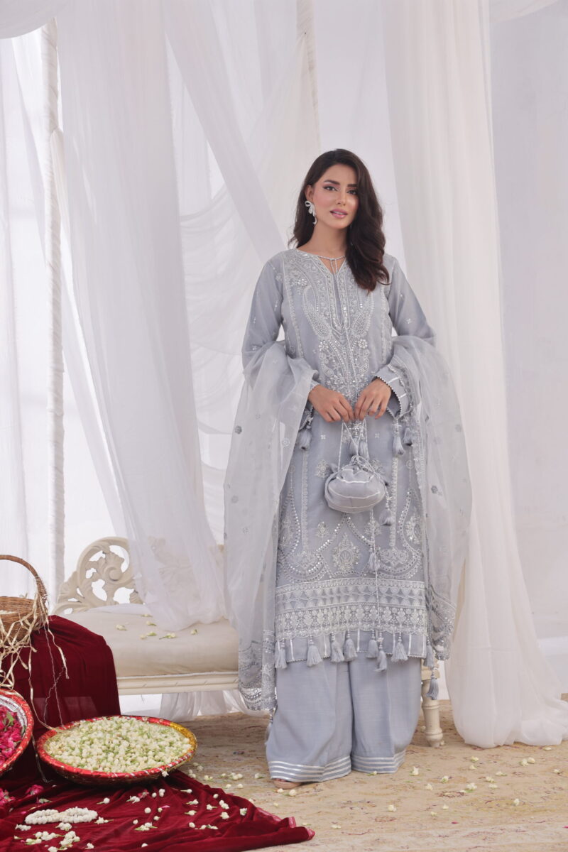 FB-231 | Steel Grey | 3 Pcs Unstitch With Dyed Trouser