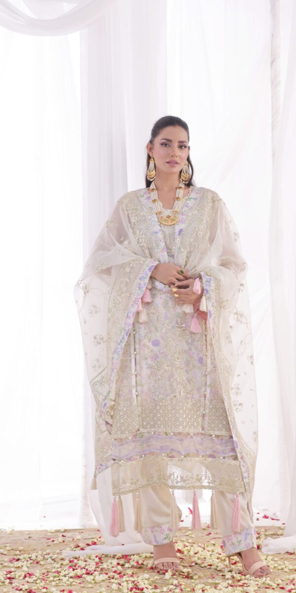 FB-209 | Heirloom White | 3 Pcs Unstitch With Dyed Trouser