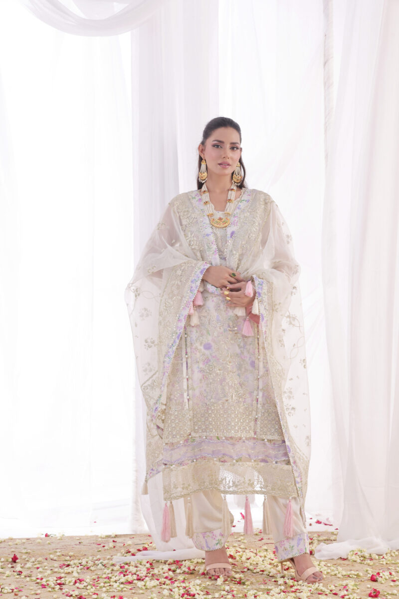 FB-209 | Heirloom White | 3 Pcs Unstitch With Dyed Trouser