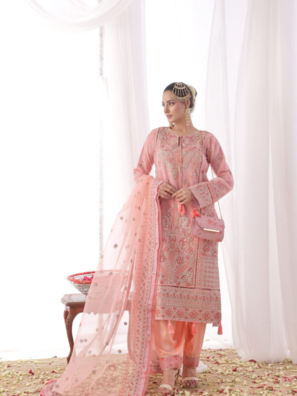 FB-203 | Soft Peach | 3 Pcs Unstitch With Dyed Trouser