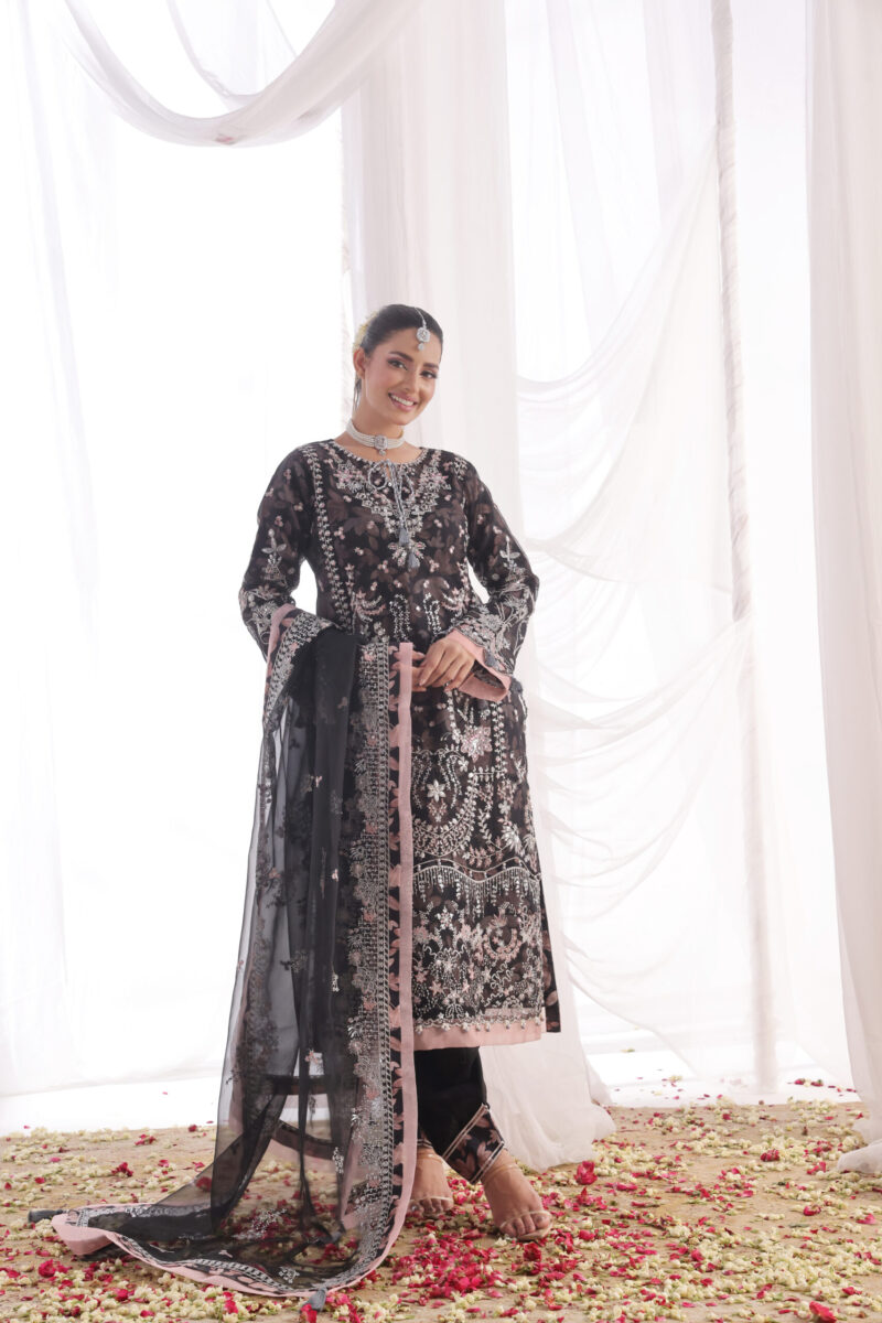 FB-204 | Classic Noir | 3 Pcs Unstitch With Dyed Trouser