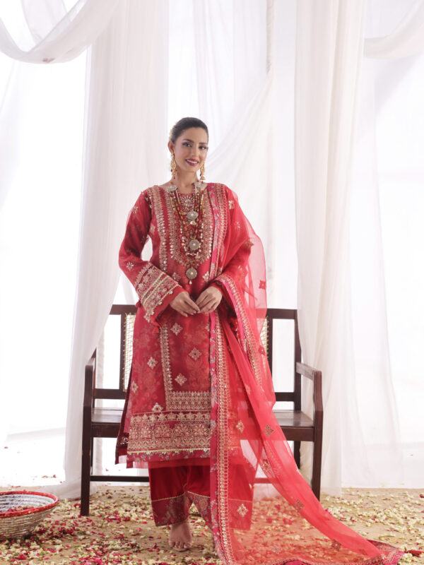 FB-210 |  Deep Red | 3Pcs Semi Stitch With Dyed Trouser