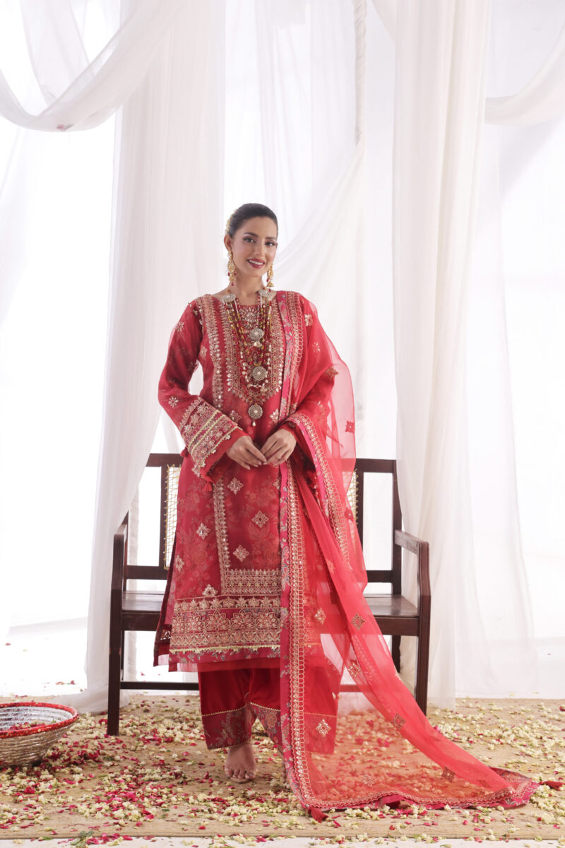 FB-210 |  Deep Red | 3Pcs Semi Stitch With Dyed Trouser