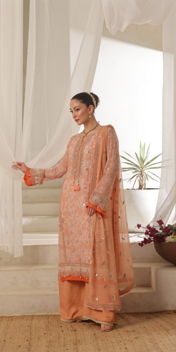 FB-208 | Sunset Peach | 3 Pcs Semi-Stitch Chiffon