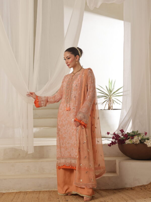 FB-208 | Sunset Peach | 3 Pcs Semi-Stitch Chiffon