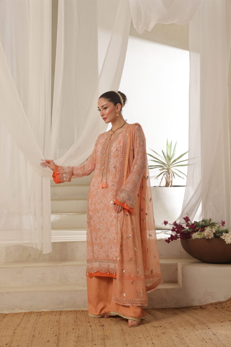 FB-208 | Sunset Peach | 3 Pcs Semi-Stitch Chiffon