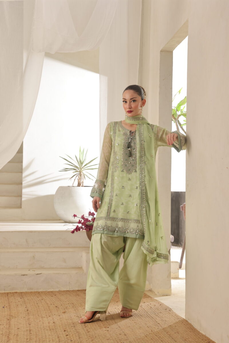 FB-206 | Mint Green | 3 Pcs Semi-Stitch Chiffon