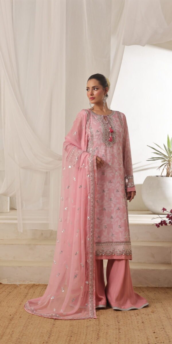 FB-207 | Floral Pink | 3 Pcs Semi-Stitch Chiffon