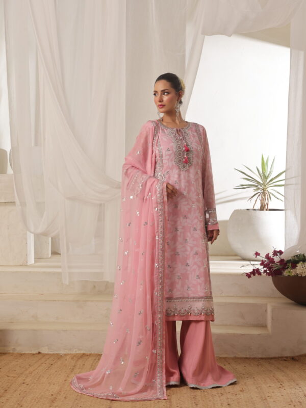 FB-207 | Floral Pink | 3 Pcs Semi-Stitch Chiffon