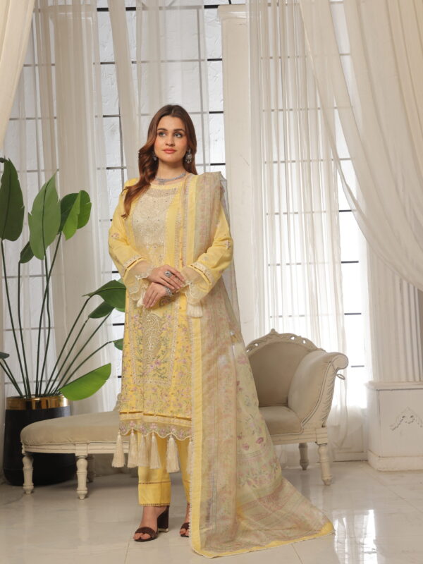 FB-156 | Lemon Custard | 3 Pcs Unstitch With Cotton Trouser