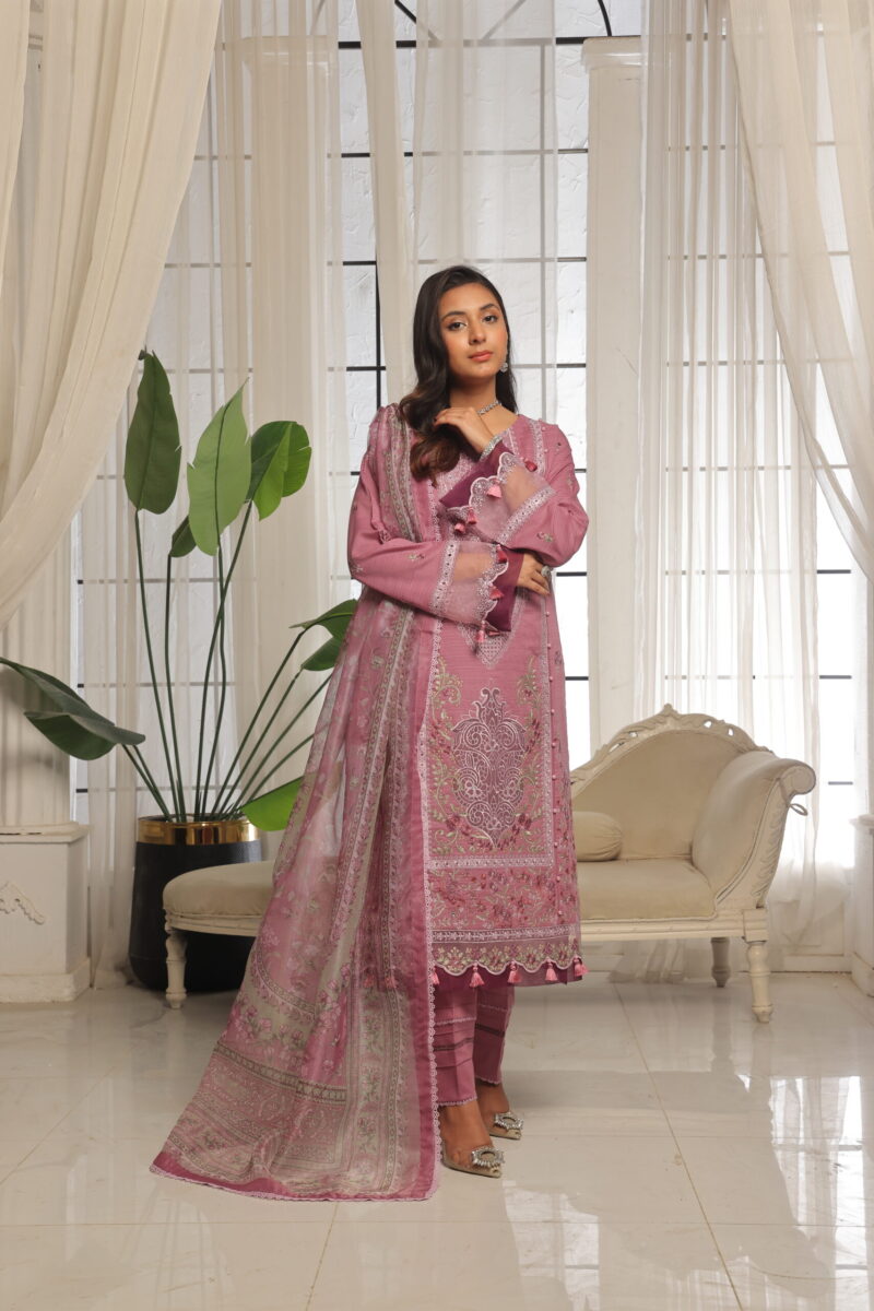 FB-156 | Mulberry Pink | 3 Pcs Unstitch With Cotton Trouser