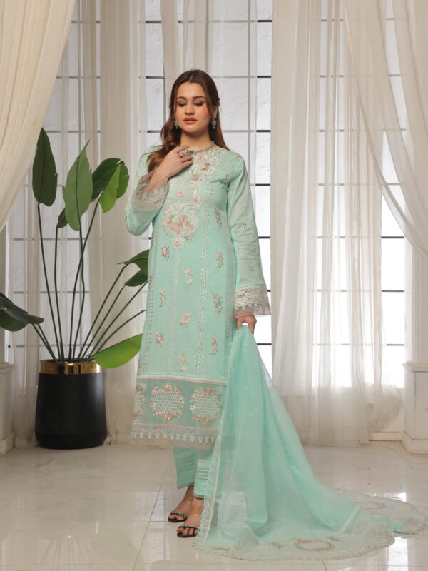 FB-158 | Celestial Mint | 3 Pcs Unstitch With Cotton Trouser