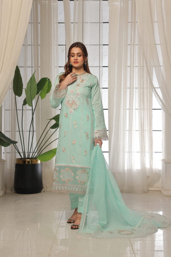 FB-158 | Celestial Mint | 3 Pcs Unstitch With Cotton Trouser