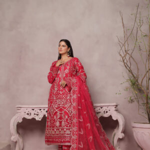 FB-179 | Red | 3 Pcs Unstitch With Dyed Trouser