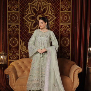 FB-185 | Sage Green | 3 Pcs Unstitch With Dyed Trouser