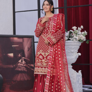 FB-177 | Crimson Ruby | 3 Pcs Unstitch With Dyed Trouser