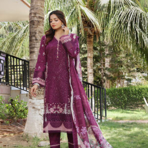 FB-198 | Royal Plum | 3 Pcs Unstitch With Cotton Trouser