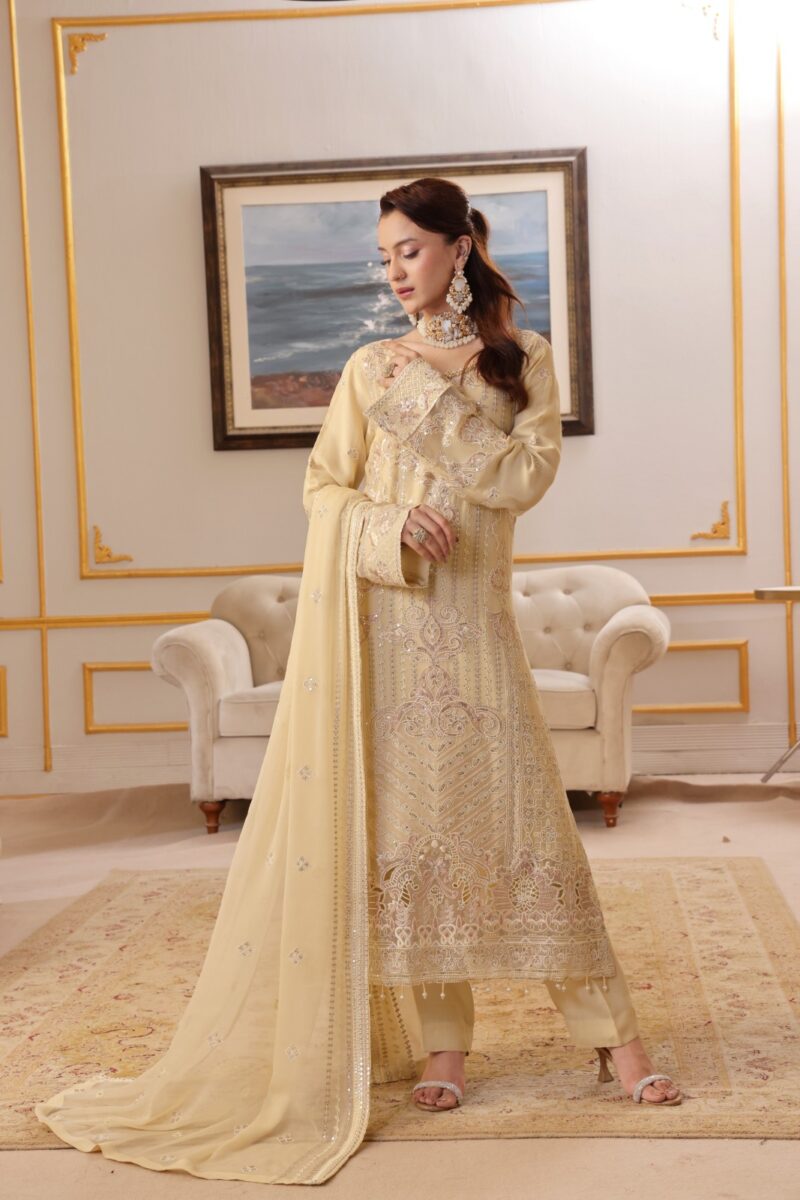 FB-212 | Pale Gold | 3 Pcs Semi-Stitch Chiffon