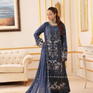 FB-215 | Midnight Blue | 3 Pcs Semi-Stitch Chiffon