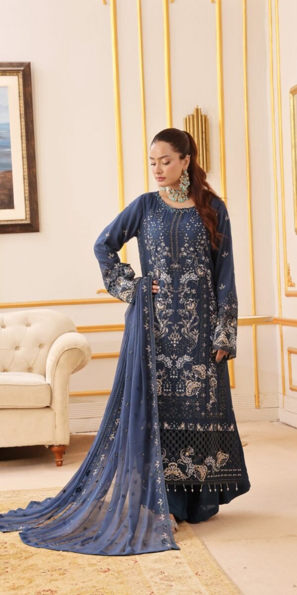 FB-215 | Midnight Blue | 3 Pcs Semi-Stitch Chiffon