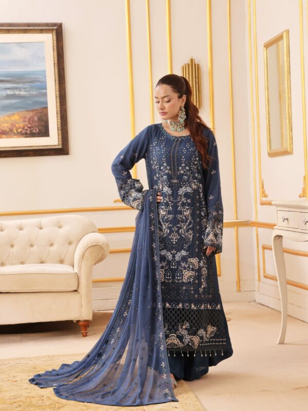 FB-215 | Midnight Blue | 3 Pcs Semi-Stitch Chiffon