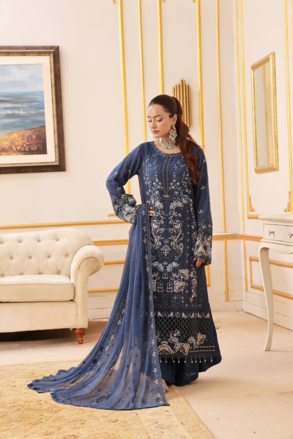 FB-215 | Midnight Blue | 3 Pcs Semi-Stitch Chiffon