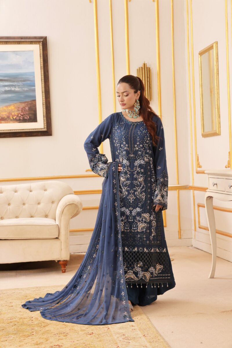 FB-215 | Midnight Blue | 3 Pcs Semi-Stitch Chiffon