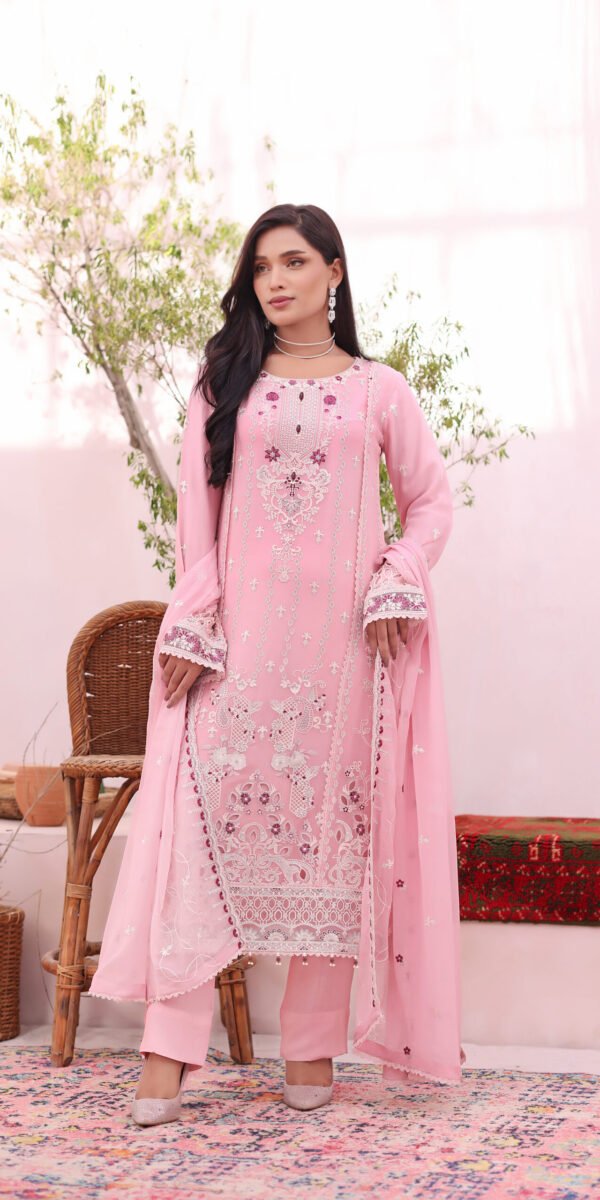 FB-239 | Baby Pink | 3 Pcs Semi-Stitch Chiffon