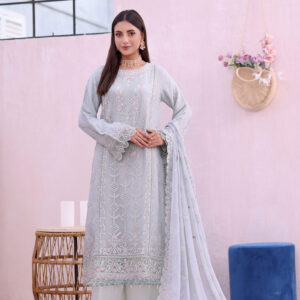 FB-242 | Silver Blue | 3 Pcs Semi-Stitch Chiffon