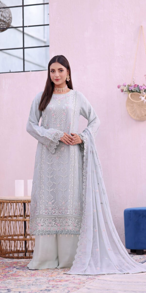 FB-242 | Silver Blue | 3 Pcs Semi-Stitch Chiffon