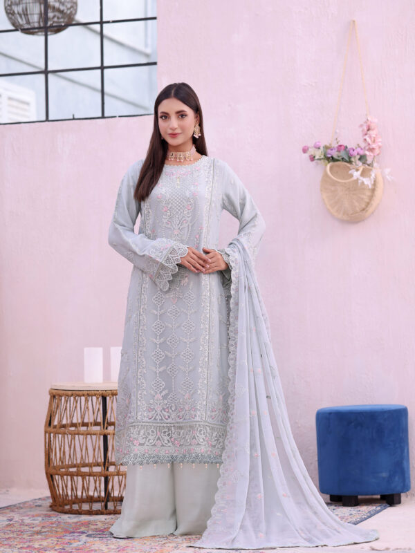 FB-242 | Silver Blue | 3 Pcs Semi-Stitch Chiffon