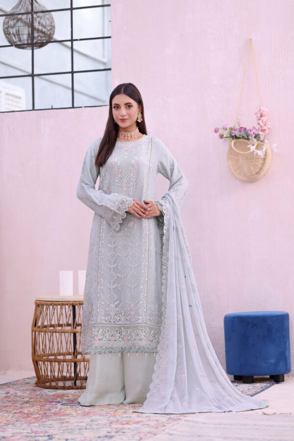 FB-242 | Silver Blue | 3 Pcs Semi-Stitch Chiffon