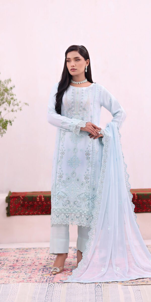 FB-241 | Pearl Blue | 3 Pcs Semi-Stitch Chiffon