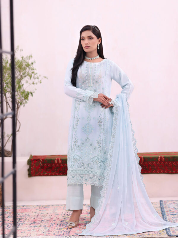 FB-241 | Pearl Blue | 3 Pcs Semi-Stitch Chiffon