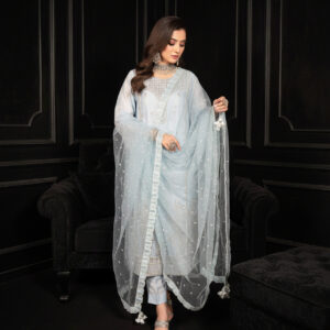FB-262 | Crystal Ferozi | 3 Pcs Luxury Lava Silk Embroidered Suit with Net Dupatta