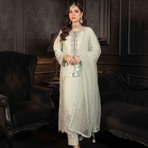 FB-263 | Pista Green | 3 Pcs Luxury Lava Silk Embroidered Suit with Net Dupatta