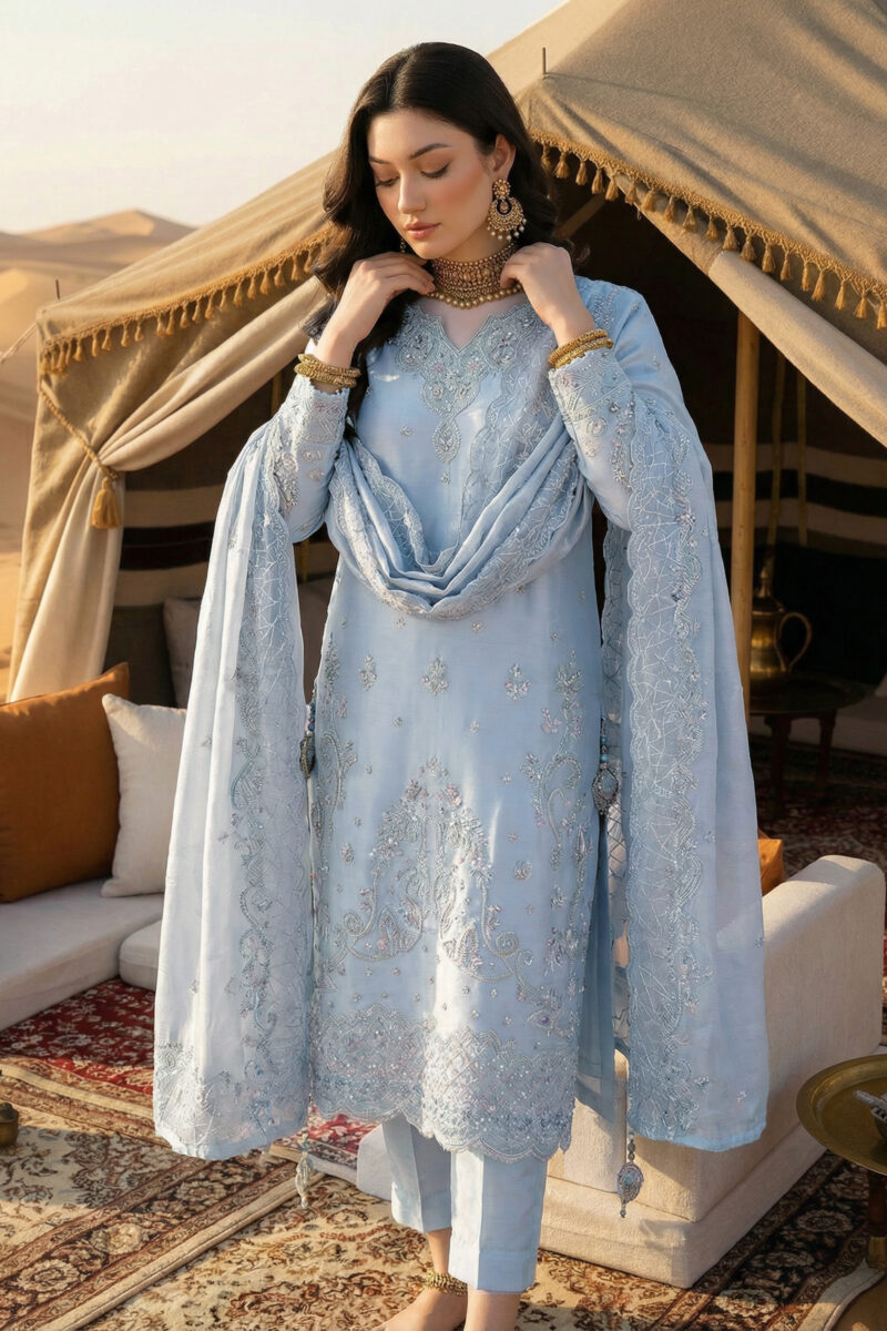 FB-270 | Ferozi Silk | 3 Pcs Unstitch With Dyed Trouser