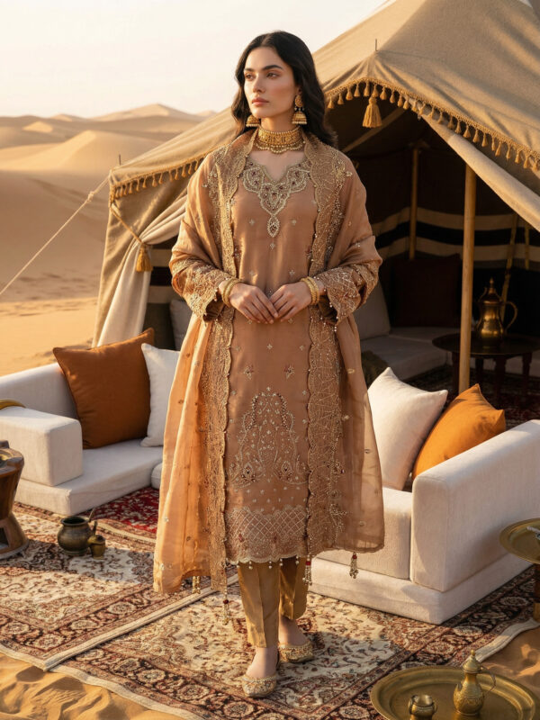 FB-270 | Golden Silk | 3 Pcs Unstitch With Dyed Trouser
