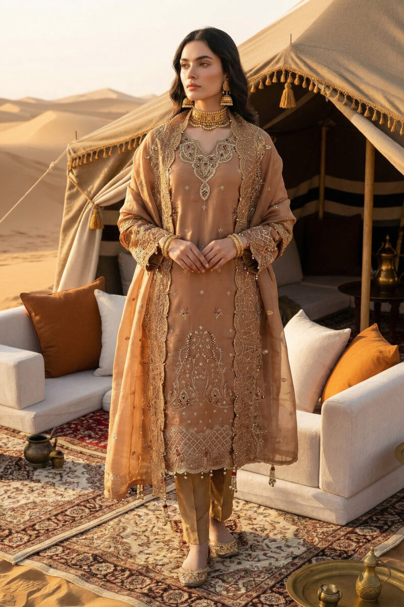 FB-270 | Golden Silk | 3 Pcs Unstitch With Dyed Trouser