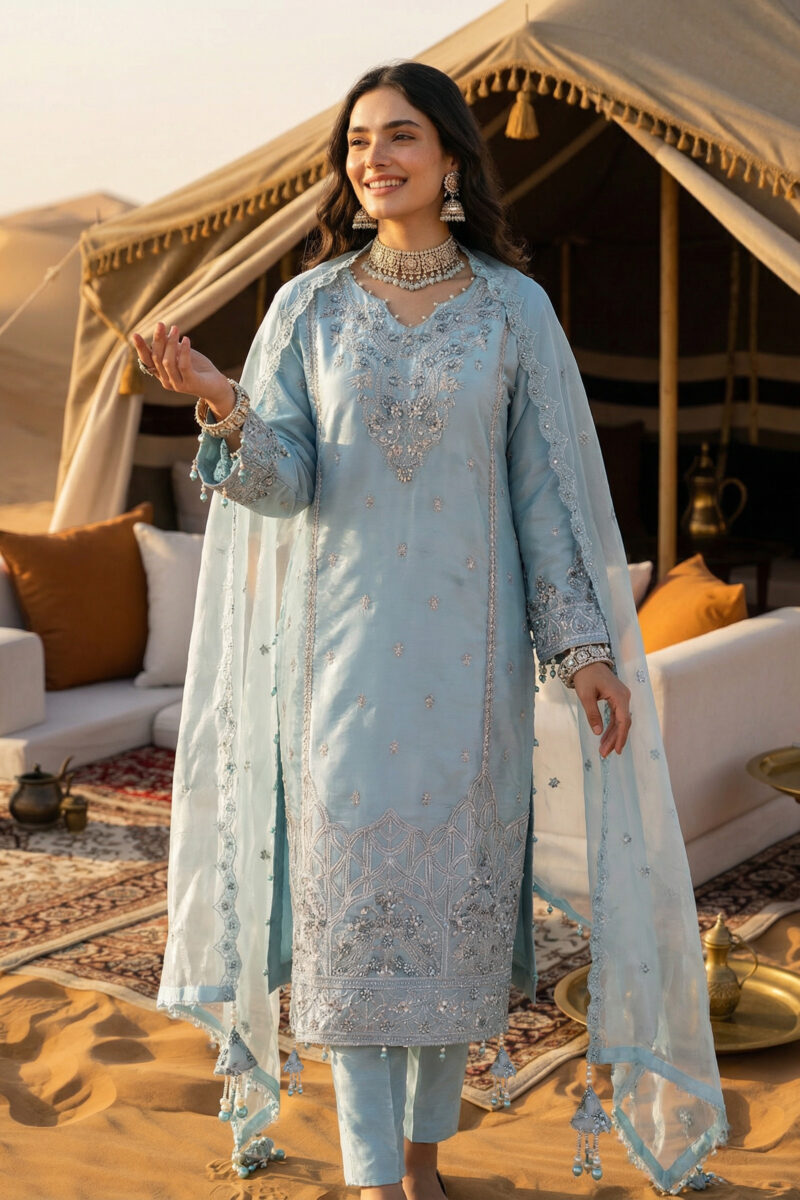 FB-269 | Light-Green Silk | 3 Pcs Unstitch With Dyed Trouser