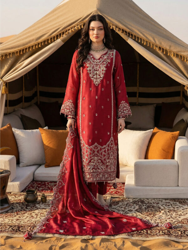 FB-269 | Mehroon Silk | 3 Pcs Unstitch With Dyed Trouser