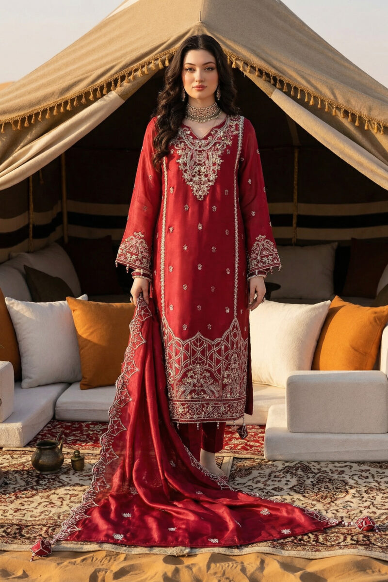 FB-269 | Mehroon Silk | 3 Pcs Unstitch With Dyed Trouser