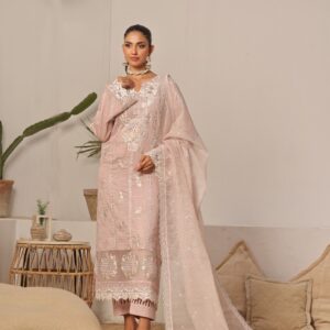 FB-158 | Soft Peach Pink | 3 Pcs Unstitch With Cotton Trouser