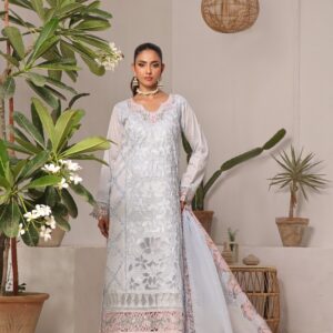 FB-160 | Soft Sky Blue | 3 Pcs Unstitch With Cotton Trouser