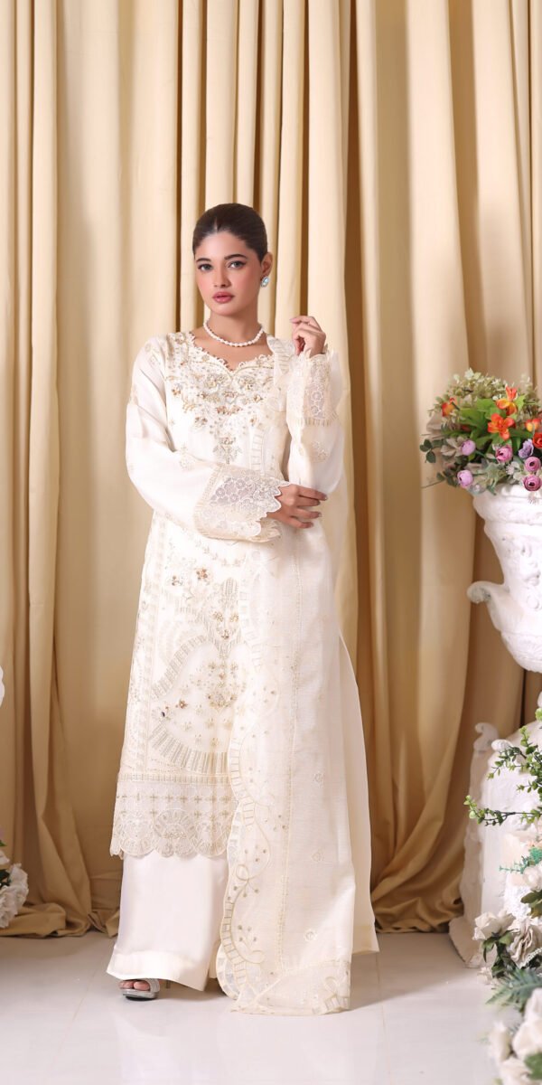 FB-249 | Pearl White | 3 Pcs Unstitch With Dyed Trouser