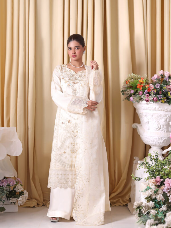 FB-249 | Pearl White | 3 Pcs Unstitch With Dyed Trouser