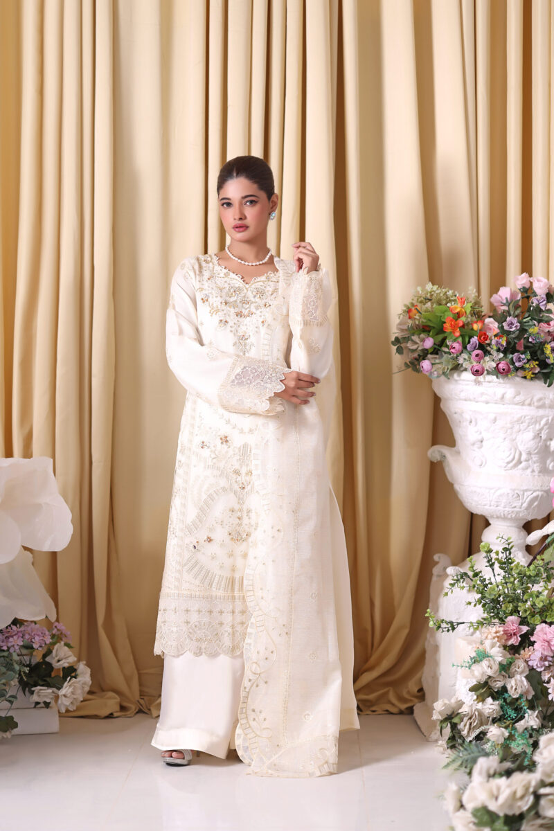 FB-249 | Pearl White | 3 Pcs Unstitch With Dyed Trouser